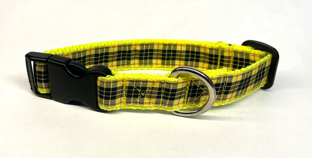 Yellow, Black and Red Plaid Dog Collar 1in