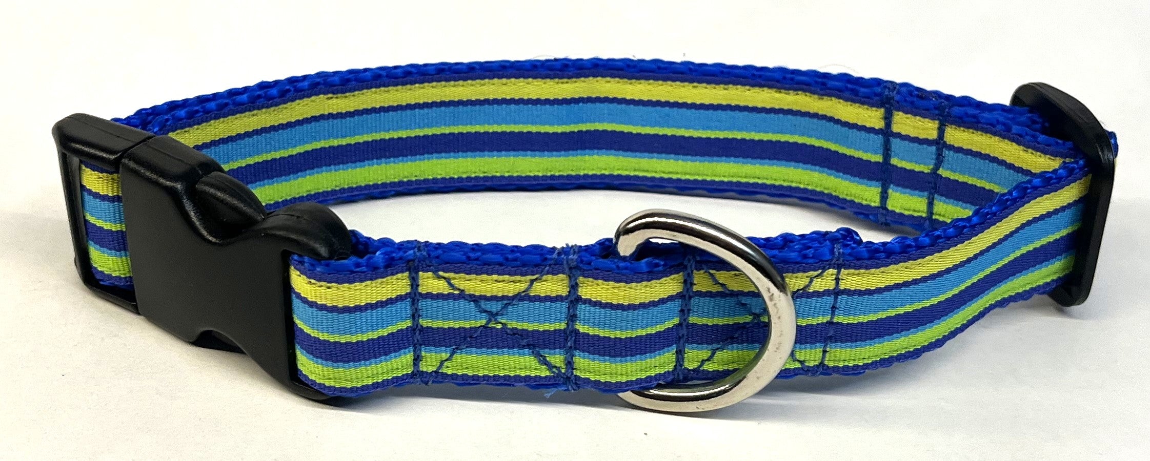 Blue, Yellow, Light Blue, and Green Stripe Dog Collar 1in
