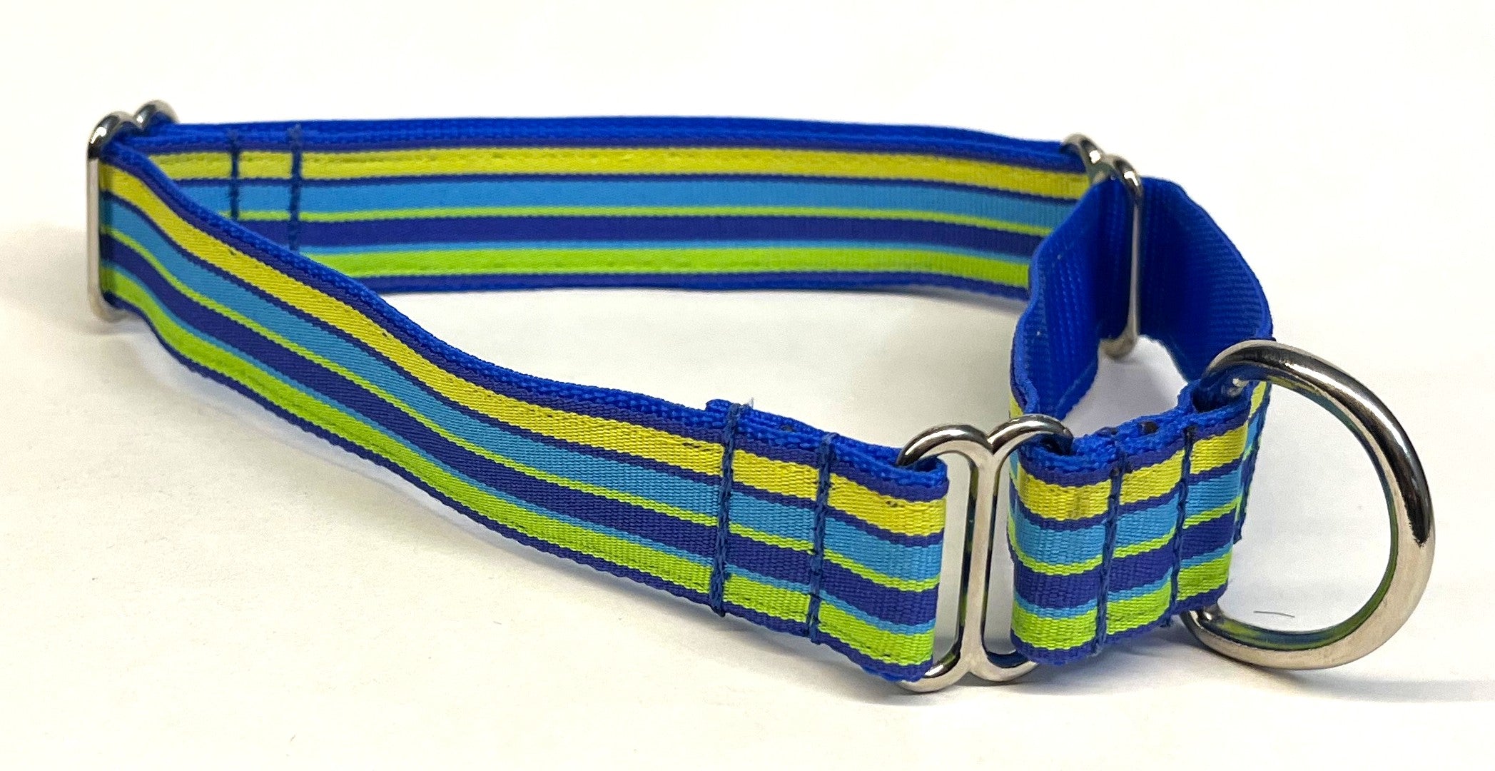 Blue, Yellow, Light Blue, and Green Stripe Martingale Collar 1in