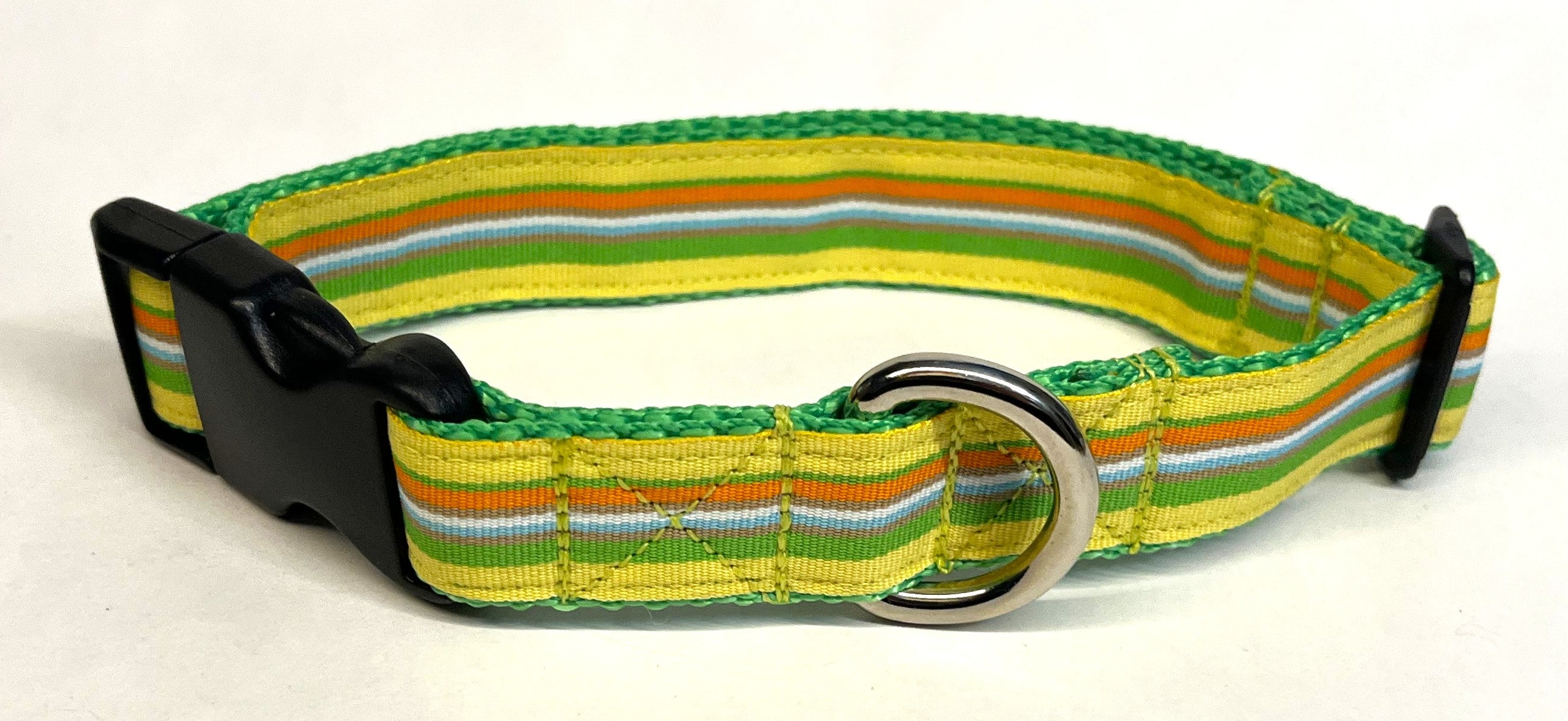 Yellow, Green, Orange, Brown, White, Blue Stripe Dog Collar 1in