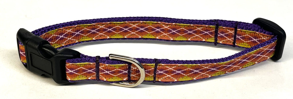 Yellow, Orange, Purple, and White Argyle Dog Collar 1/2