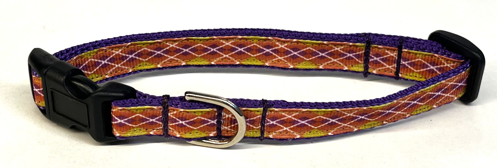 Yellow, Orange, Purple, and White Argyle Dog Collar 1/2