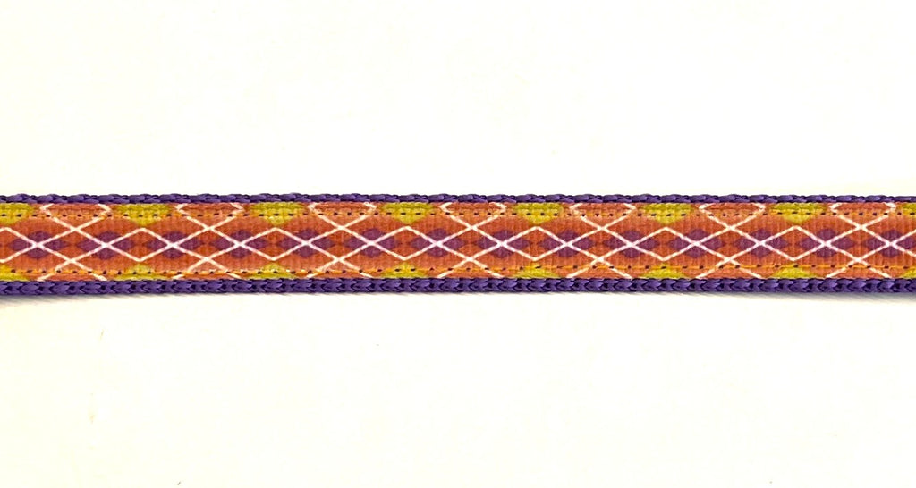 Yellow, Orange, Purple, and White Argyle Dog Collar 1/2 inch