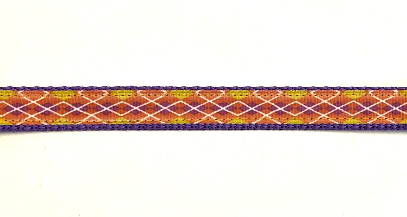 Yellow, Orange, Purple, and White Argyle Dog Collar 1/2 inch