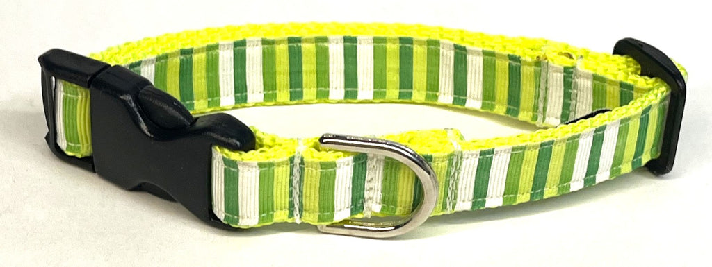 Yellow, White & Green Vertical Stripes Dog Collar 3/4