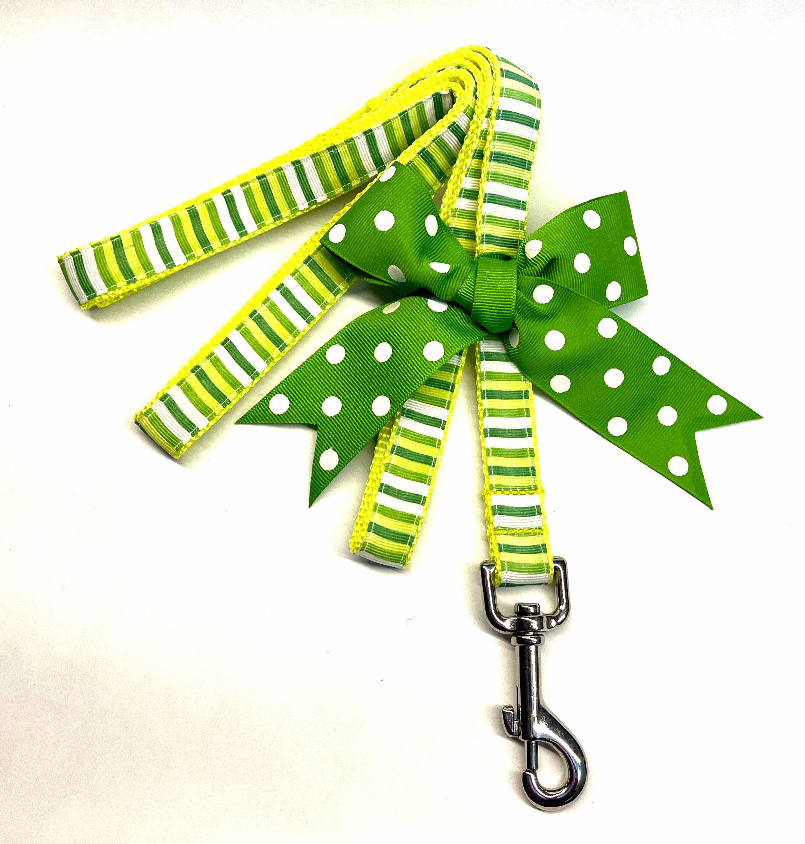 Yellow, White & Green Vertical Stripes Dog Leash 3/4