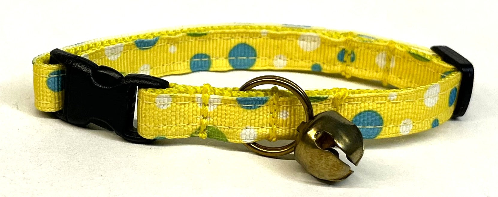 Yellow with Blue, Green, and White Bubble Dots Cat Collar