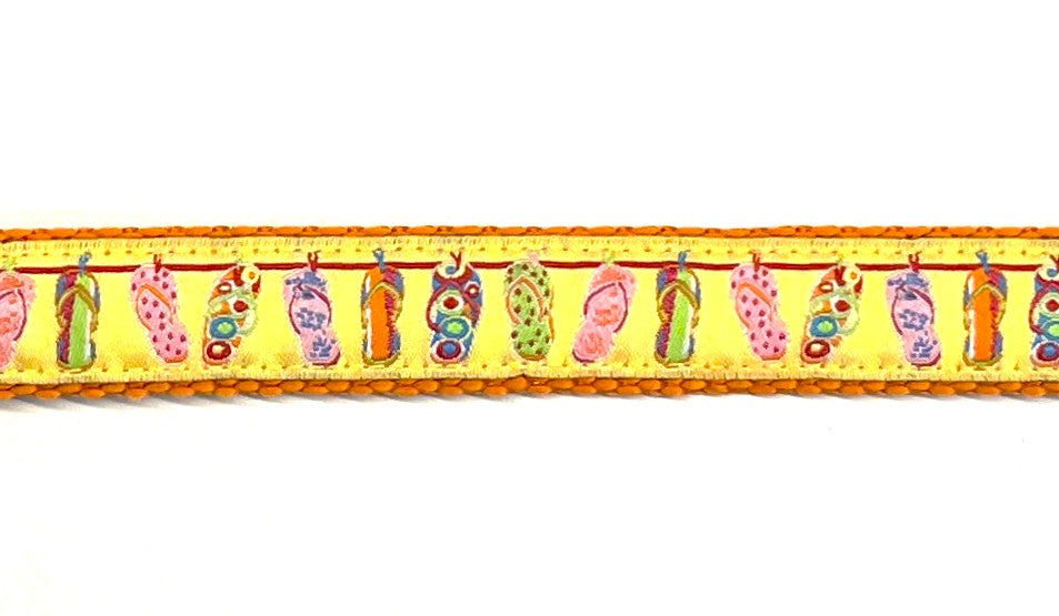 Yellow with Flip Flops Dog Collar 3/4