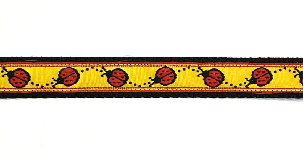 Yellow with Red Ladybugs Dog Collar 3/4 inch on black webbing