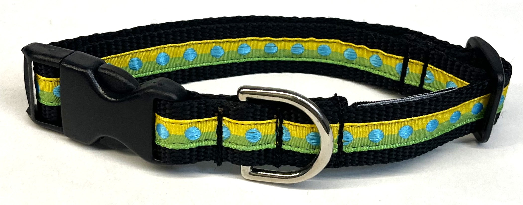 Yellow and Green with Blue Dots Dog Collar 3/4