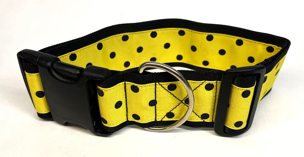 Yellow with Black Polka Dots Dog Collar 2in