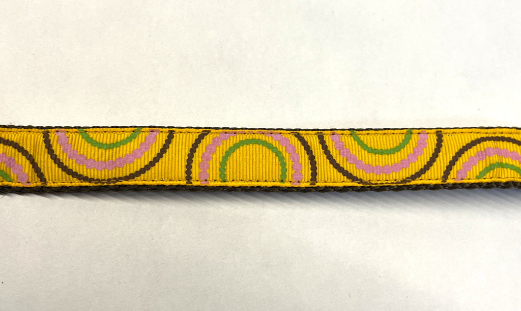 Yellow with Brown, Pink, and Green Half Circles Dog Leash 3/4