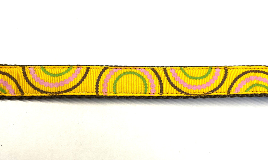 Yellow with Brown, Pink, and Green Half Circles Dog Collar 3/4