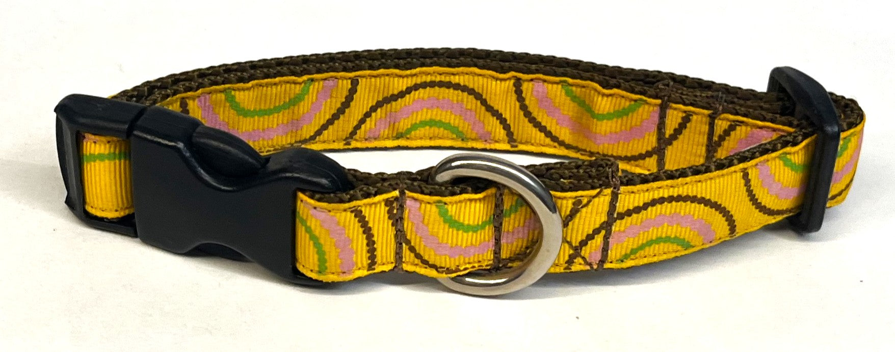 Yellow with Brown, Pink, and Green Half Circles Dog Collar 3/4