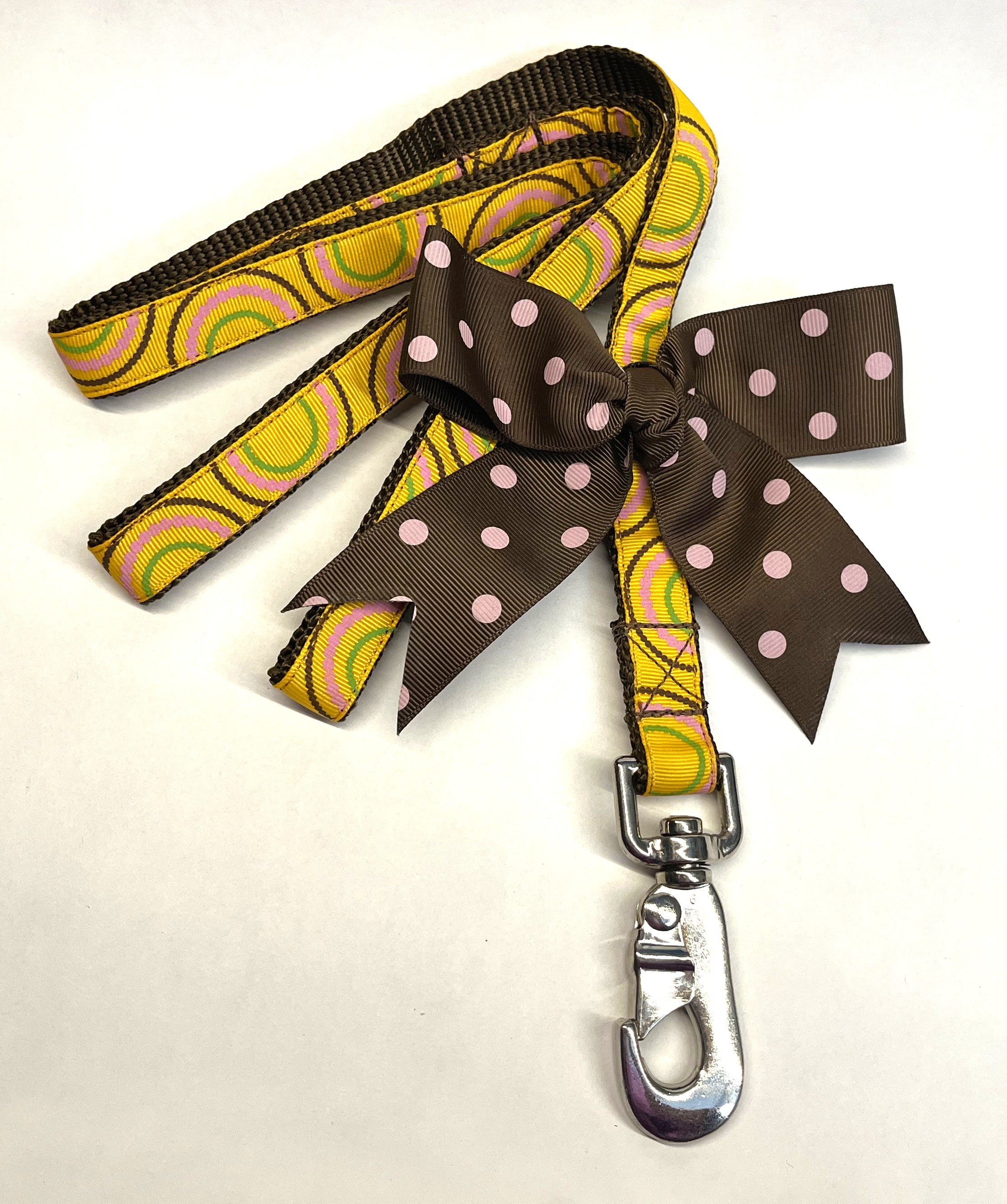 Yellow with Brown, Pink, and Green Half Circles Dog Leash 3/4