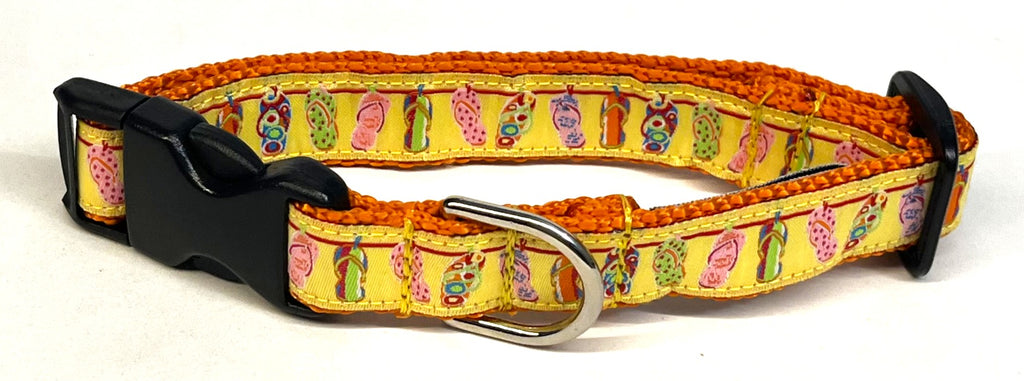 Yellow with Flip Flops Dog Collar 3/4