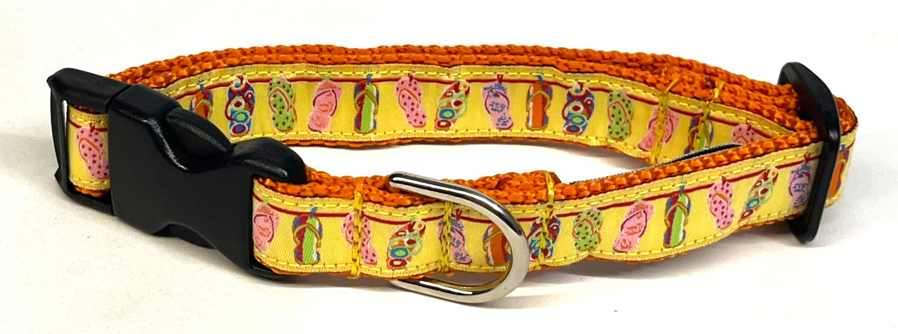 Yellow with Flip Flops Dog Collar 3/4