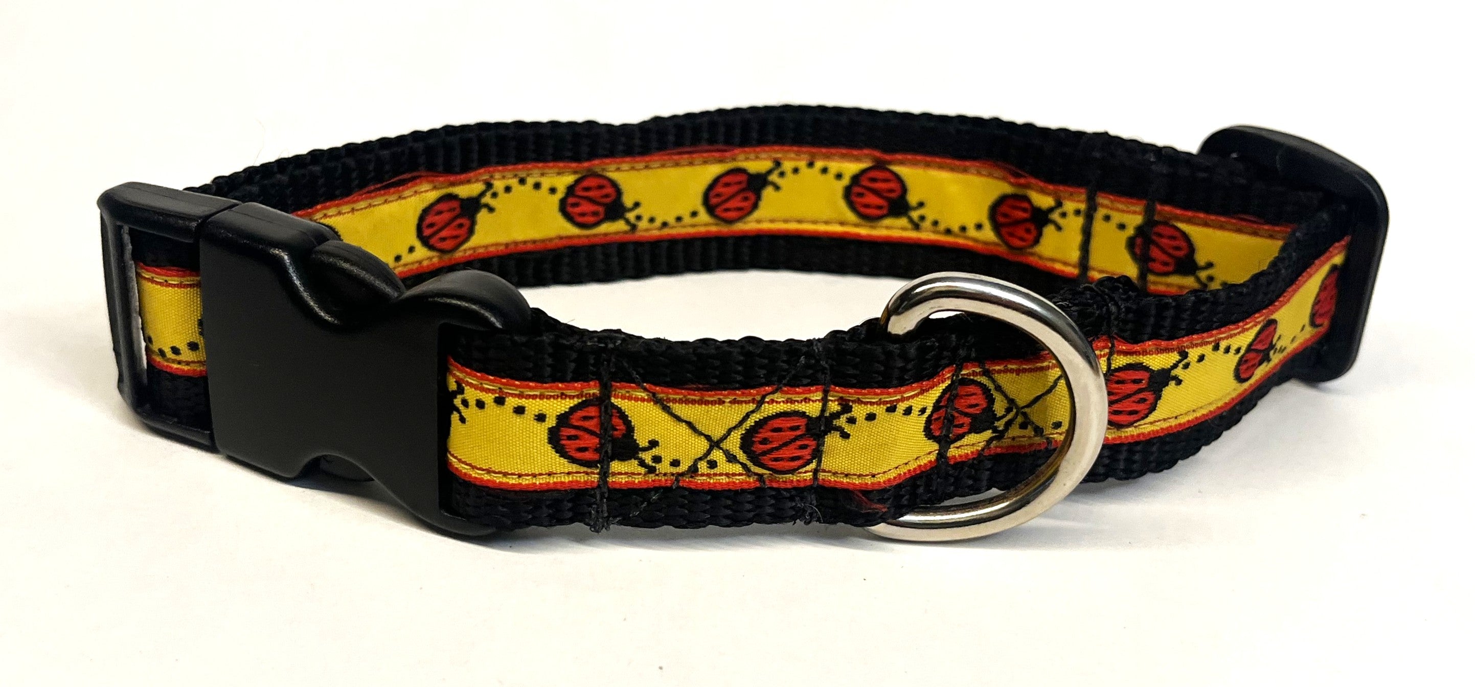 Yellow with Red Ladybugs Dog Collar 1in