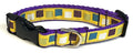 Yellow with Teal, Purple, Olive, White Squares Dog Collar 3/4