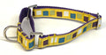 Yellow with Teal, Purple, Olive, White Squares Martingale Collar 3/4