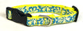 Yellow with Turquoise Hawaiian Flowers Dog Collar 3/4