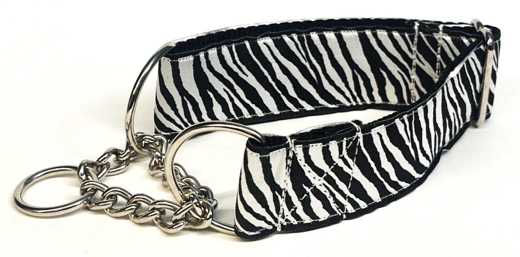 Zebra Print Chain Martingale Collar 1 1/2 in
