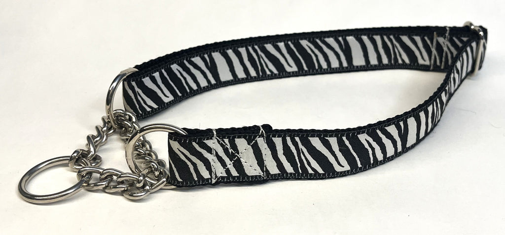 Zebra Print Chain Martingale Collar 1in