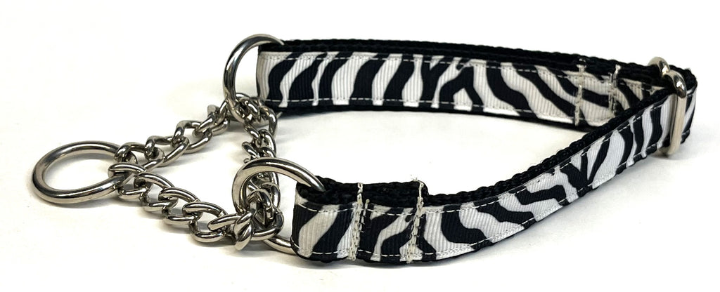 Zebra Print Chain Martingale Collar 3/4