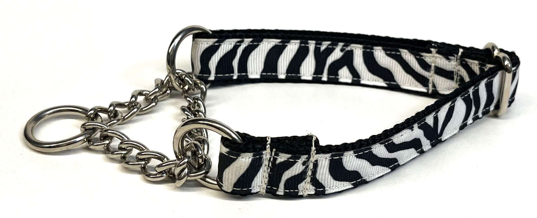 Zebra Print Chain Martingale Collar 3/4