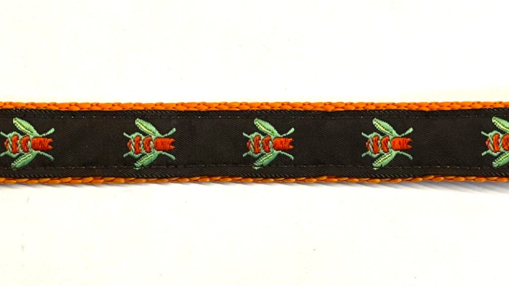 Brown with Orange and Green Flies Dog Collar 3/4