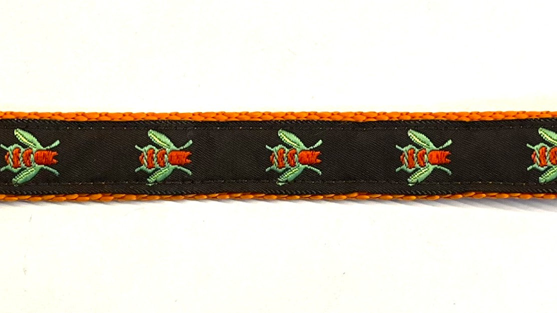 Brown with Orange and Green Flies Dog Collar 3/4