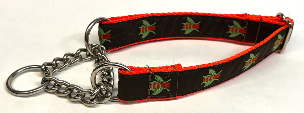 Brown with Orange Flies Chain Martingale Collar 1in
