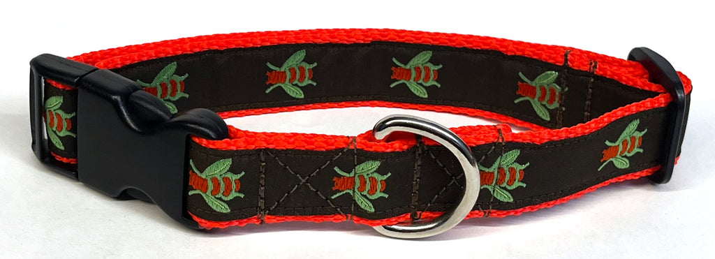Brown with Orange Flies Dog Collar 1in