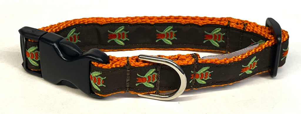 Brown with Orange and Green Flies Dog Collar 3/4