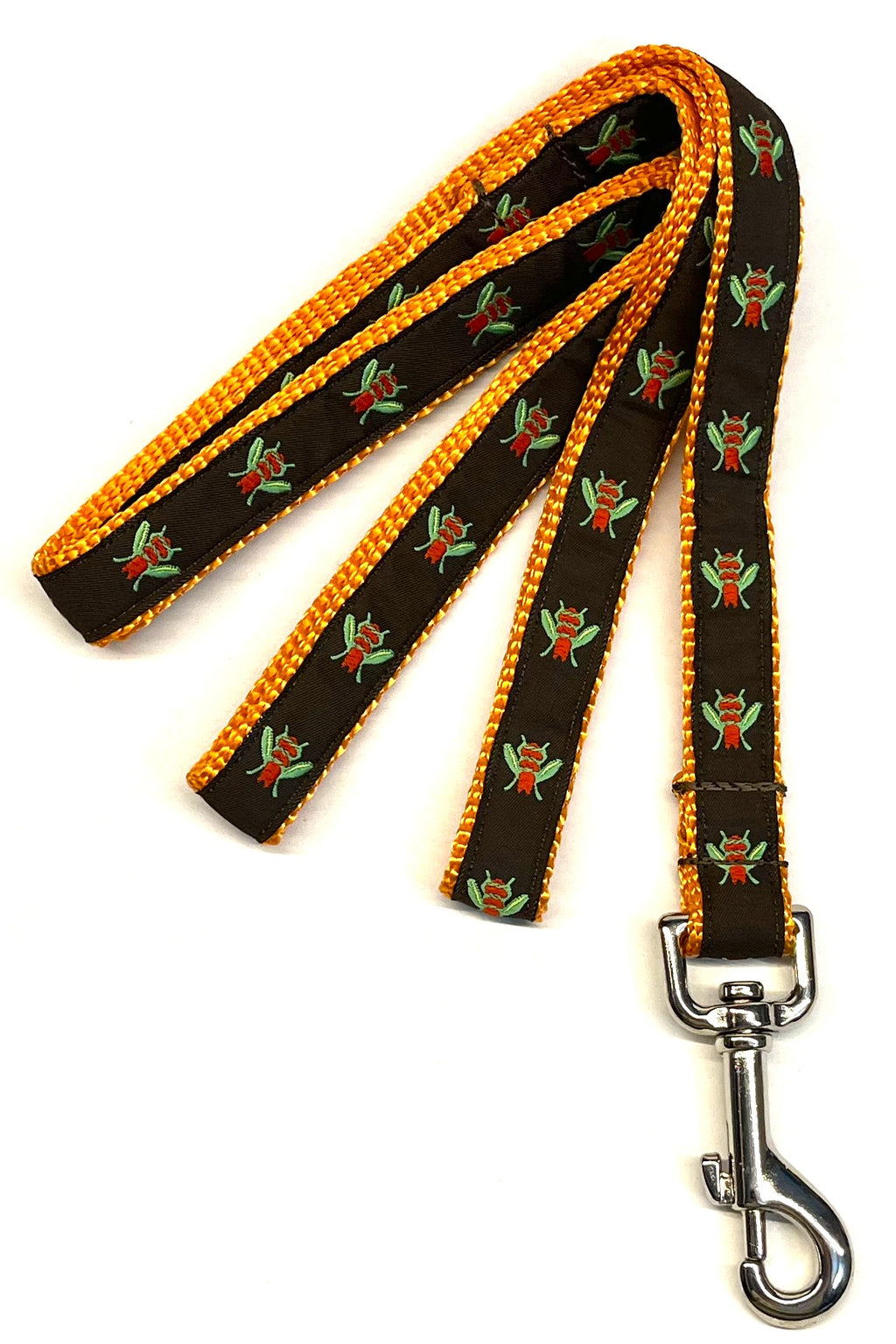Brown with Orange and Green Flies Dog Leash 3/4