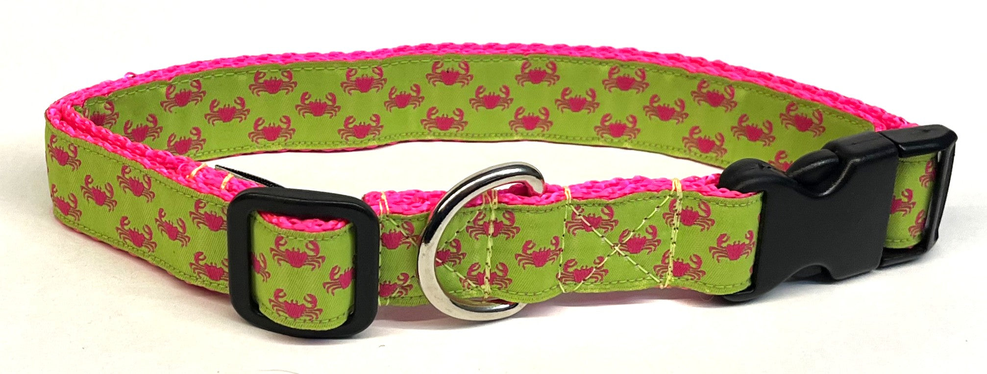 Lime Green with Pink Crabs Dog Collar 1in