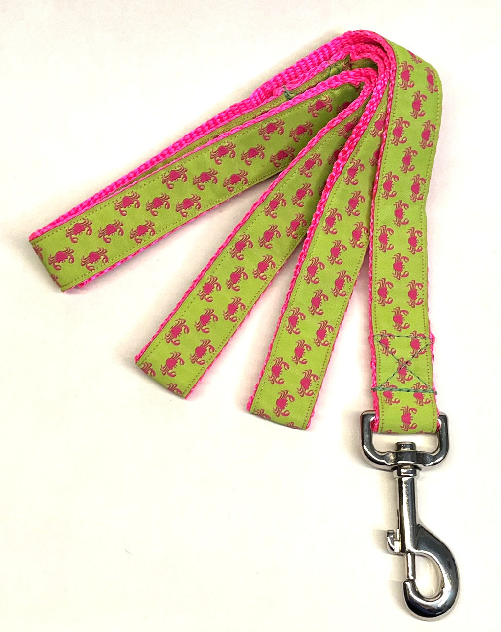 Lime Green with Pink Crabs Dog Leash 1in