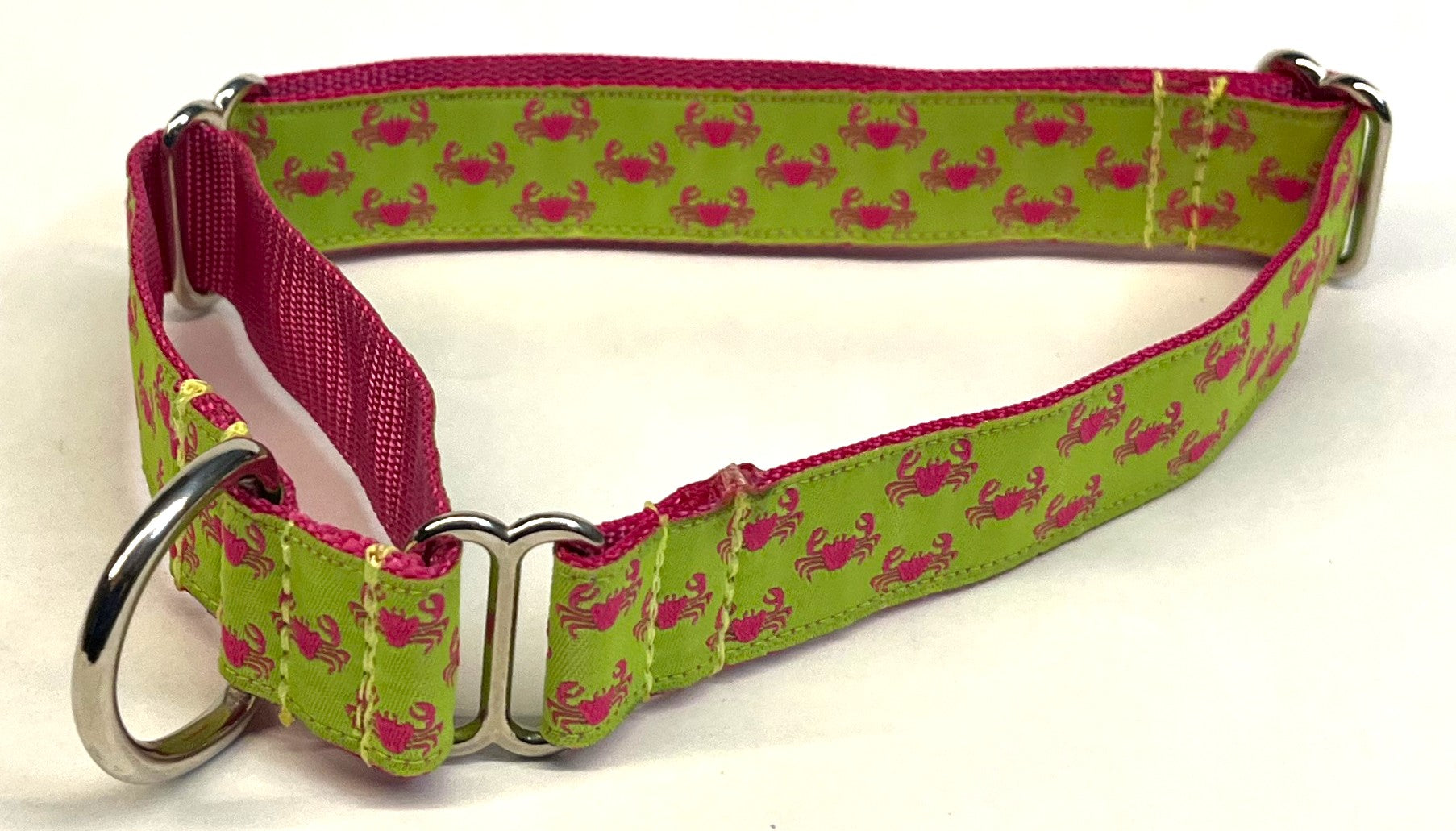 Lime Green with Pink Crabs Martingale Collar 1in