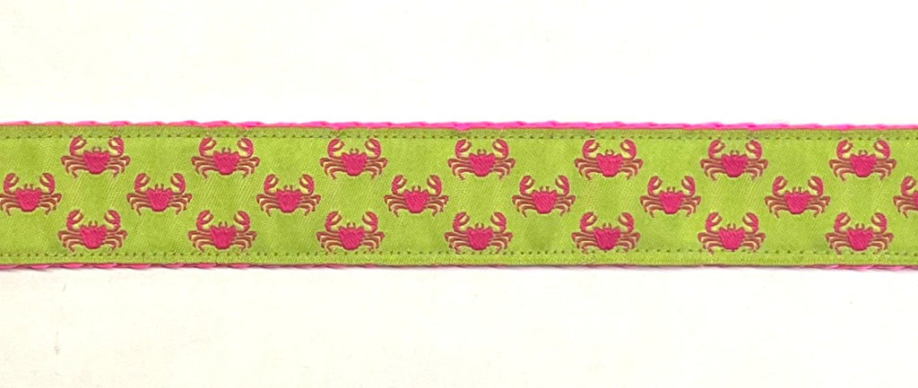 Lime Green with Pink Crabs Martingale Collar 1in