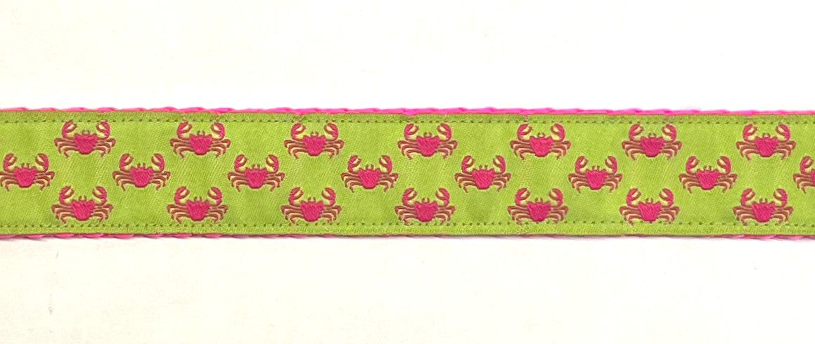 Lime Green with Pink Crabs Martingale Collar 1in